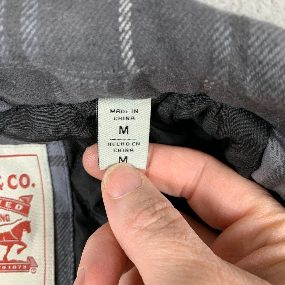 Levis Jacket Mens Medium‎ Grey Flannel Quilted Filled Shacket Inside Pocket Coat